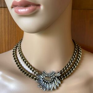 Antique Double Gold Tone Chain With Crystal Pendant